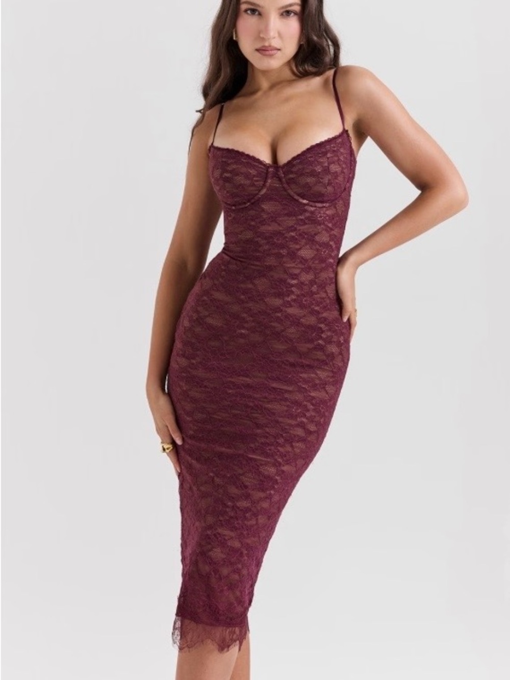 House of CB Burgundy Lace Midi Dress